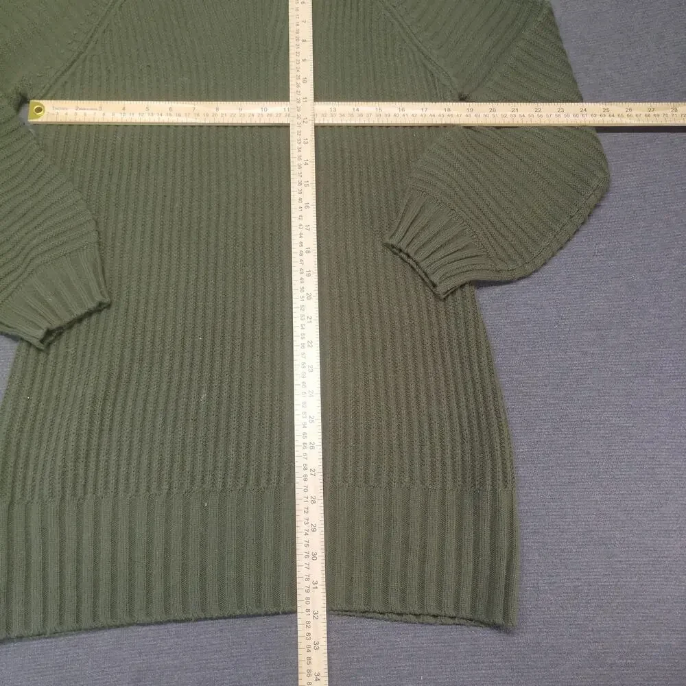 LILLUSORY Sweater Dress Womens M Olive Green Mock Neck Lantern Sleeve